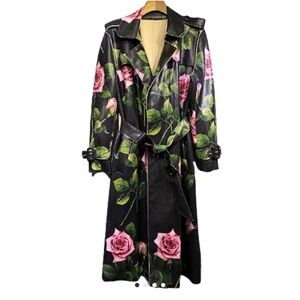 Floral Black Trench Coat